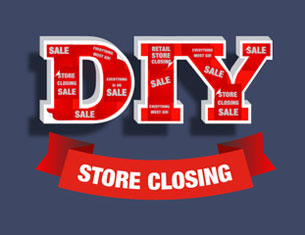 Red DIY letters above red banner with white text, all about DIY store closing, one of the plans offered by CCH Consulting.